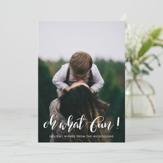 Oh Whatおもしろいホワイト手書きホリデーフォト シーズンカード (スタンド正面)
