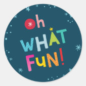 OH WHATおもしろい写真モダンカラフルタイポグラフィ ラウンドシール (正面)