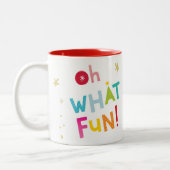 OH WHATおもしろい可愛いモダンカラフルタイポグラフィ ツートーンマグカップ (左)