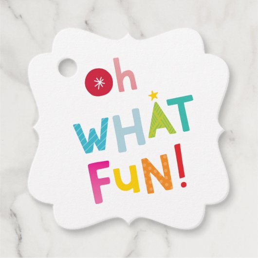 OH WHATおもしろい可愛いモダンカラフルタイポグラフィ フェイバータグ (正面)