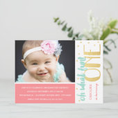 Oh Whatおもしろい最初の誕生日写真パーティー 招待状 (スタンド正面)