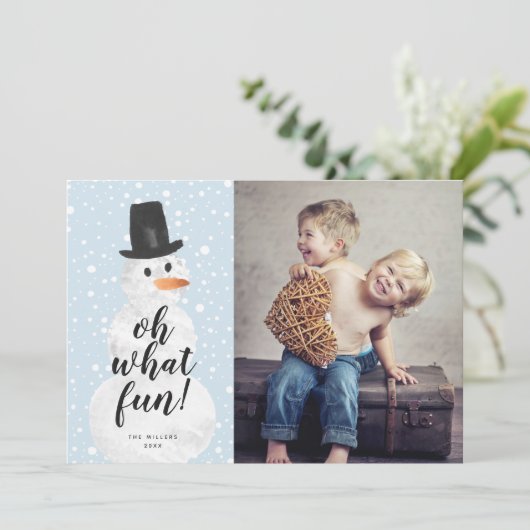 Oh Whatおもしろい雪だるま降雪休日の写真 シーズンカード (スタンド正面)