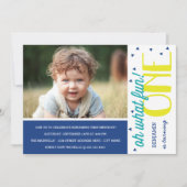 Oh Whatおもしろい1st誕生日フォトパーティー招待状/青 招待状 (正面)