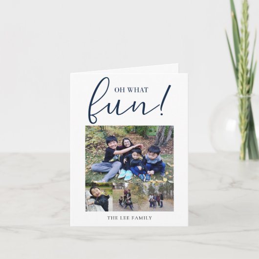 Oh Whatおもしろい4 Photo Collageネイビーブルークリスマス シーズンカード (正面)