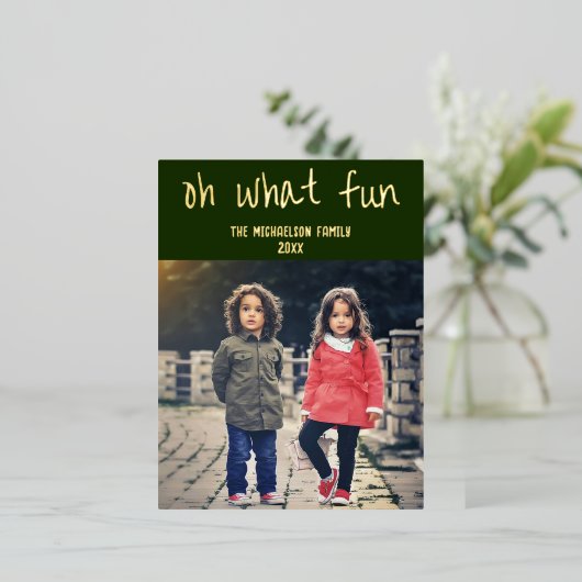 Oh Whatおもしろい：クリスマスファミリーの写真 箔シーズンポストカード (立ち正面)