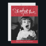 Oh WhatおもしろいScripty Holidayフォトカード – 赤 シーズンカード<br><div class="desc">Hand 図解入りの、写真付きの Oh雪片に囲まれたおもしろいはあなたの家族や友人に喜びを持ってくる。裏返しは赤い星模様。</div>