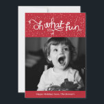 Oh WhatおもしろいScripty Holidayフォトカード – 赤 シーズンカード<br><div class="desc">Hand 図解入りの、写真付きの Oh雪片に囲まれたおもしろいはあなたの家族や友人に喜びを持ってくる。裏返しは赤い星模様。</div>