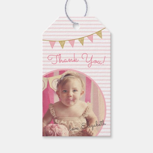 Oh Whatおもしろいto ONE Pink & 金ゴールドありがとう ギフトタグ (正面)