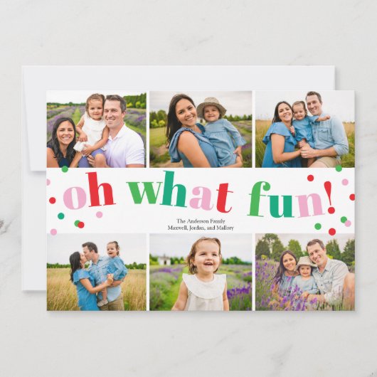 Oh What Fun 6 Photo Collage Christmas Holiday Card シーズンカード (正面)