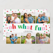 Oh What Fun 6 Photo Collage Christmas Holiday Card シーズンカード (正面/裏面)