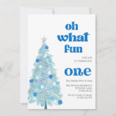 Oh what fun Blue tree christmas Boy birthday  招待状 (正面)