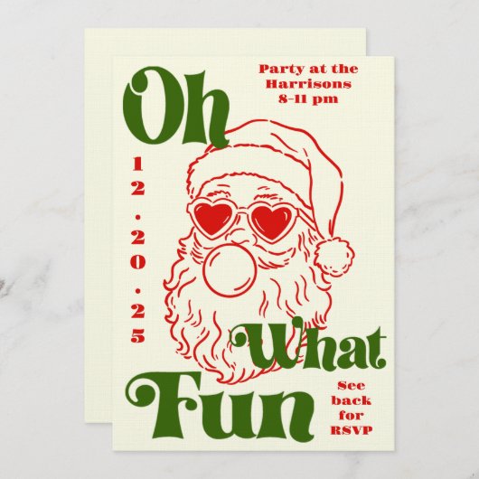 Oh What Fun Bubblegum Santa Holiday Party 招待状 (正面/裏面)