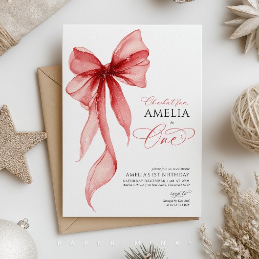 Oh What Fun Christmas 1st Birthday Party Girl 招待状