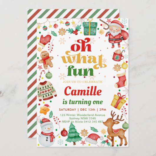 Oh What Fun Christmas Birthday 招待状 (正面/裏面)