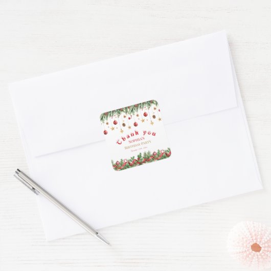 Oh What Fun Christmas Birthday Invitation スクエアシール (封筒)