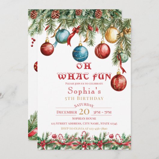 Oh What Fun Christmas Birthday Invitation 招待状 (正面/裏面)