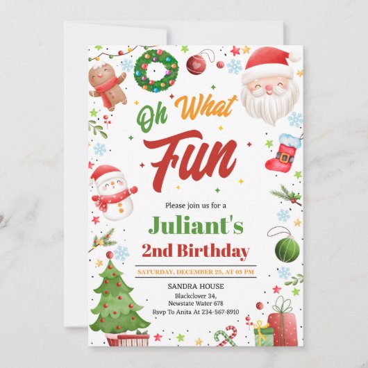 Oh What Fun Christmas Birthday Invitation 招待状 (正面)