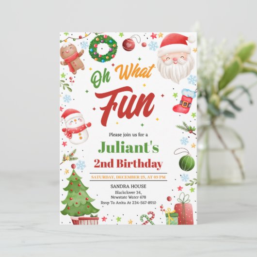 Oh What Fun Christmas Birthday Invitation 招待状 (スタンド正面)