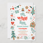 Oh What Fun Christmas Birthday Party 招待状 (正面)