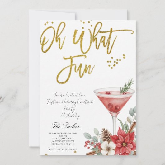 Oh What Fun Christmas Cocktail Party Invitation 招待状 (正面)