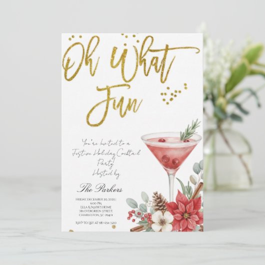 Oh What Fun Christmas Cocktail Party Invitation 招待状 (スタンド正面)