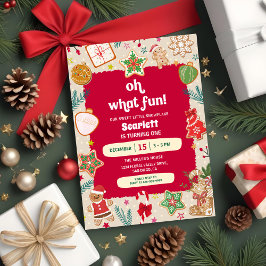 Oh What Fun Christmas Cookies 1st Birthday Party 招待状