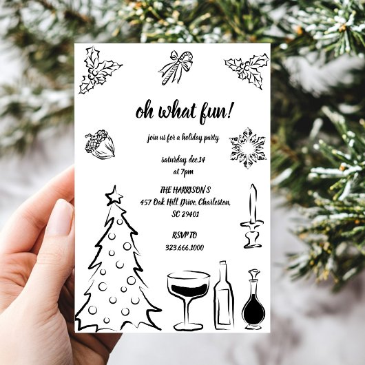 Oh What Fun Christmas,Hand Drawn Christmas 招待状