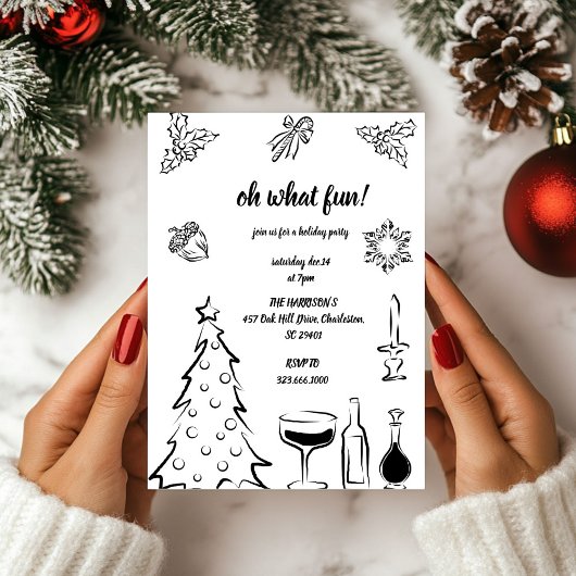 Oh What Fun Christmas,Hand Drawn Christmas 招待状