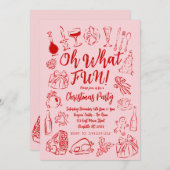 Oh What Fun Christmas Invitation Pink and red 招待状 (正面/裏面)