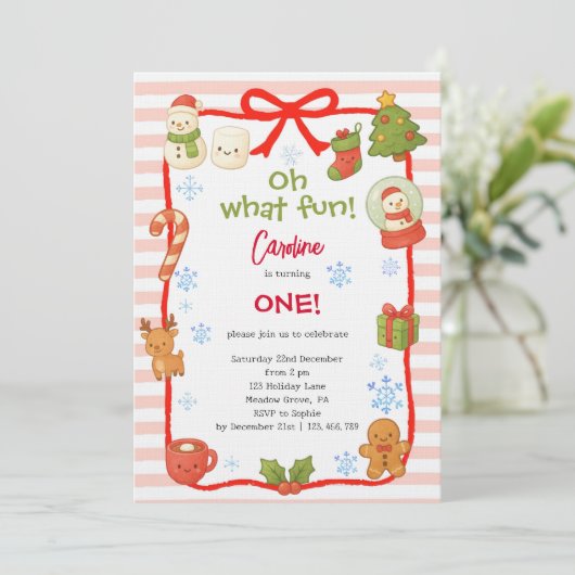 Oh what fun christmas kids birthday 招待状 (スタンド正面)