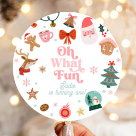Oh What Fun Christmas Party Girl 1st Birthday  ラウンドシール