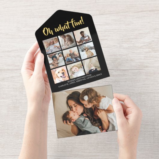 Oh What Fun Christmas Personalized 10 Photo オールインワン招待状 (切り取り部)