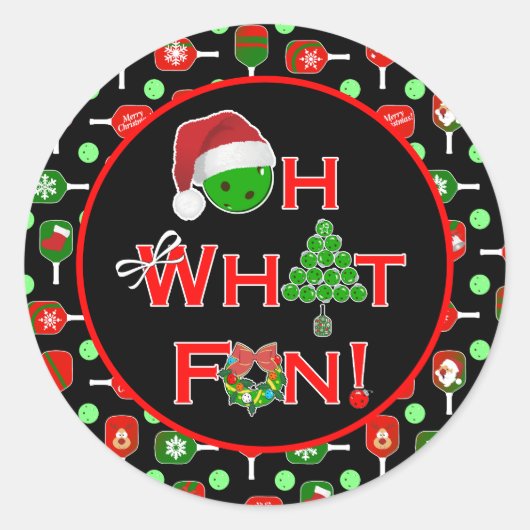 Oh What Fun Christmas Pickleball Paddles Black ラウンドシール (正面)