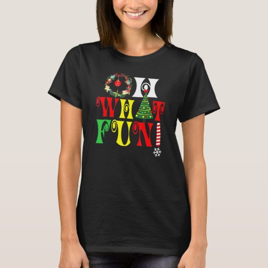 Oh What Fun Christmas Tree Santa Hat Xmas Men Wome Tシャツ (正面)