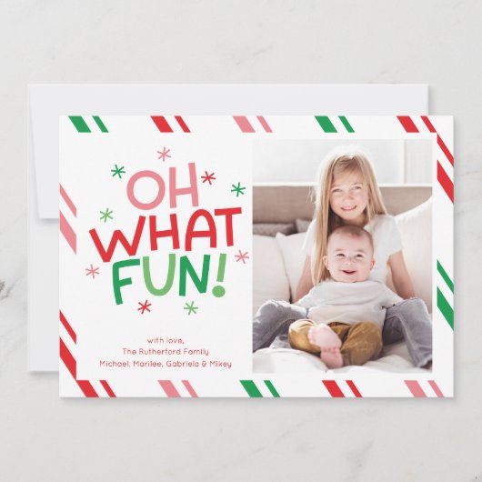 Oh What Fun Colorful Photo Christmas Card シーズンカード (正面)