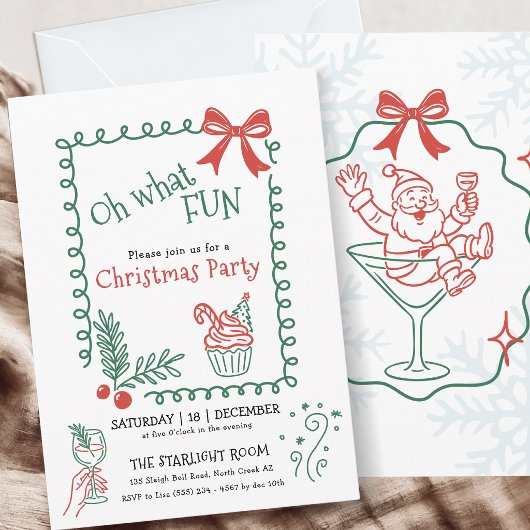 Oh What Fun Doodle Christmas Cocktail Party  招待状