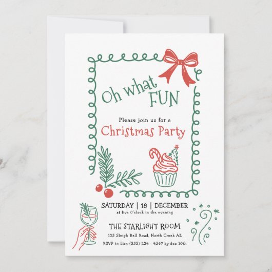 Oh What Fun Doodle Christmas Cocktail Party  招待状 (正面)