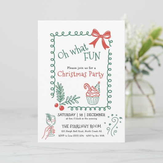 Oh What Fun Doodle Christmas Cocktail Party  招待状 (スタンド正面)