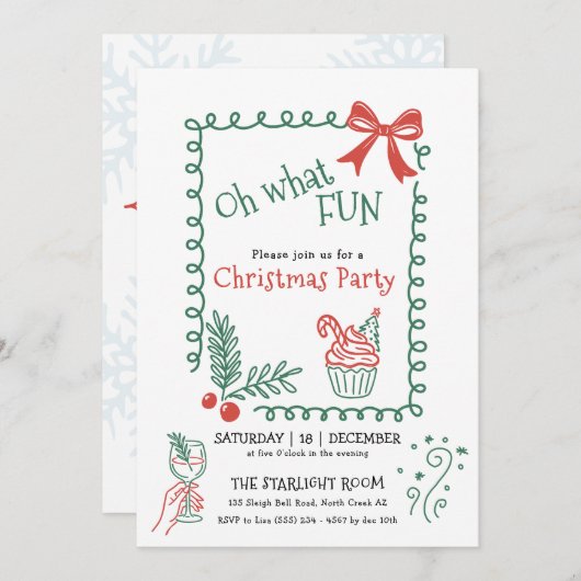 Oh What Fun Doodle Christmas Cocktail Party  招待状 (正面/裏面)