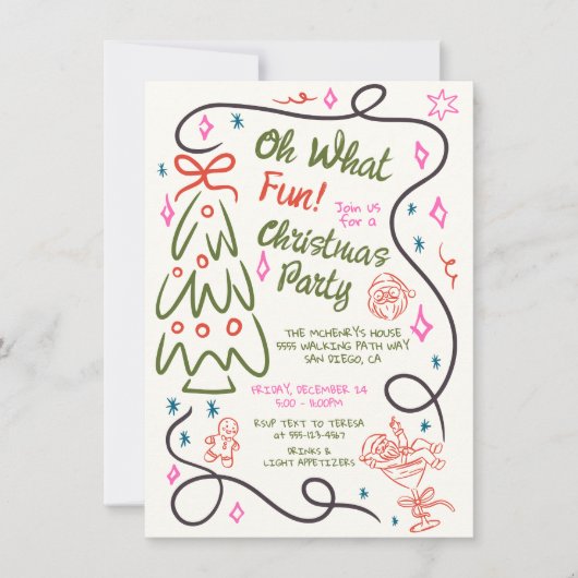 Oh What Fun Doodle Christmas Party 招待状 (正面)
