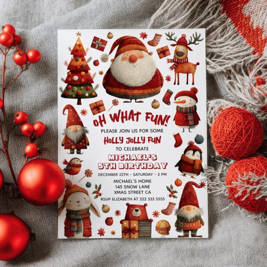 OH What Fun Festive Christmas Kids' Birthday Party 招待状