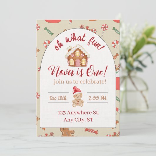 Oh what fun! first birthday invitation 招待状 (スタンド正面)