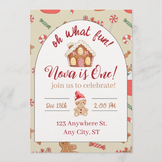 Oh what fun! first birthday invitation 招待状 (正面)