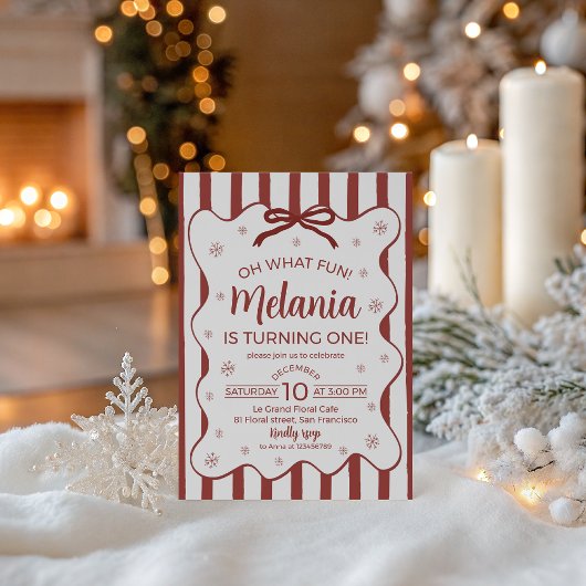 Oh What Fun First Birthday Invite Red 招待状