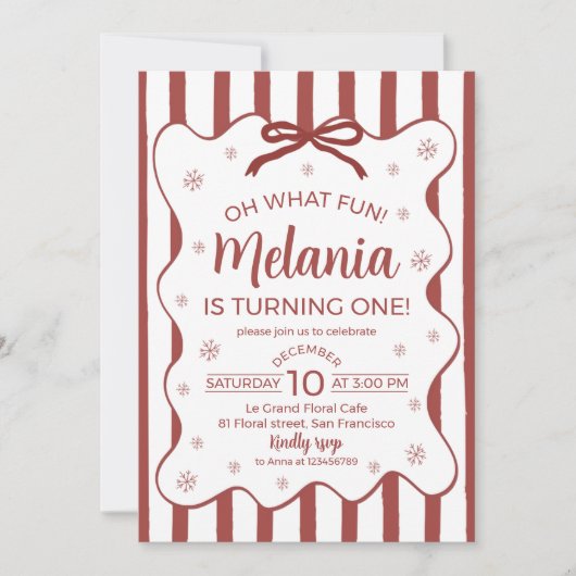 Oh What Fun First Birthday Invite Red 招待状 (正面)