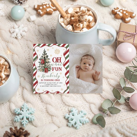 Oh What Fun First Birthday Photo Invite 招待状