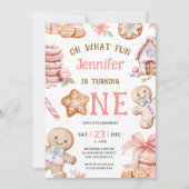 Oh What Fun | Gingerbread 1st Birthday Girl 招待状 (正面)