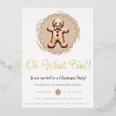 Oh What Fun Gingerbread Man Holiday Party | White 箔招待状 (正面)