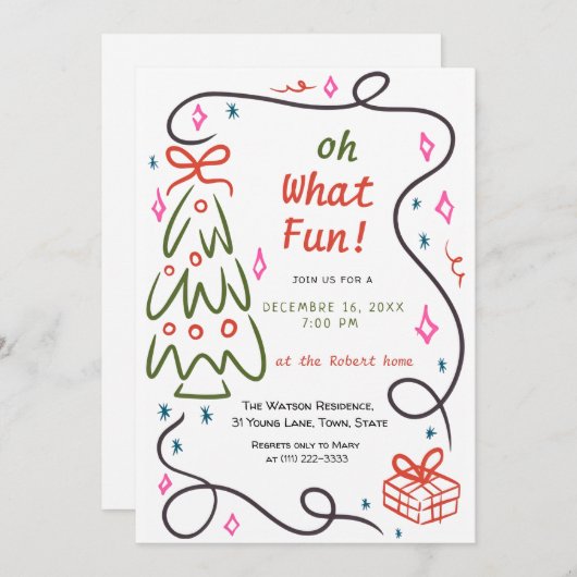 Oh what fun Hand Drawn Christmas 招待状 (正面/裏面)