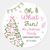 Oh What Fun Hand Drawn Christmas Holiday Party ラウンドシール (正面)
